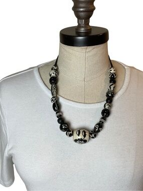 Handcrafted Black & White Beaded Statement Necklace